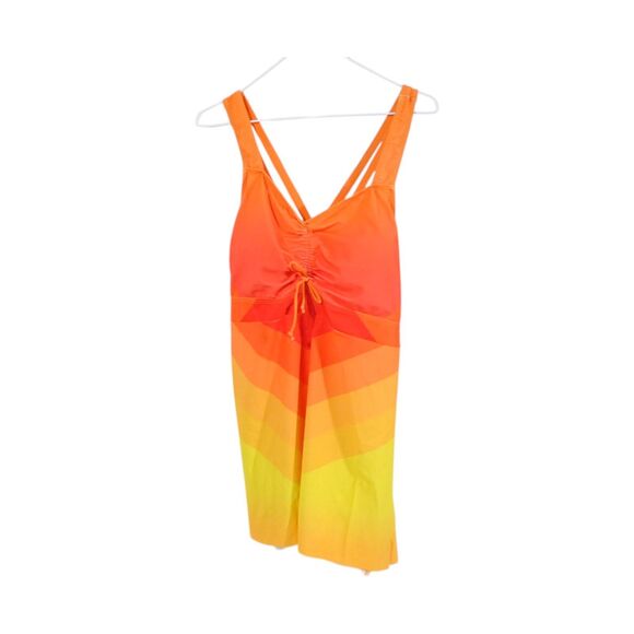 Plus Size 5XL Gradient Orange Yellow Swim dress Shorts Set Ruched Bust Padd - Picture 1 of 12